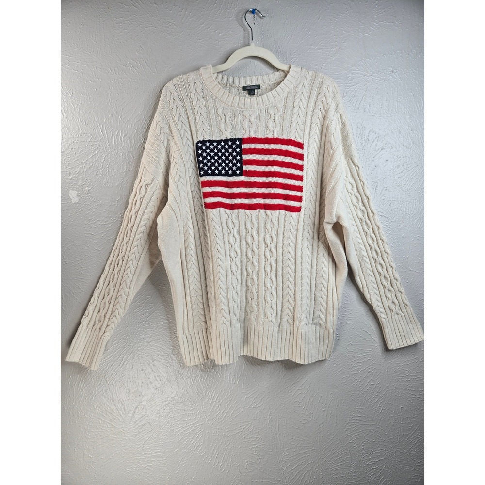 Wild Fable American Flag Cable Knit Sweater Large Ivory White Americana Pullover